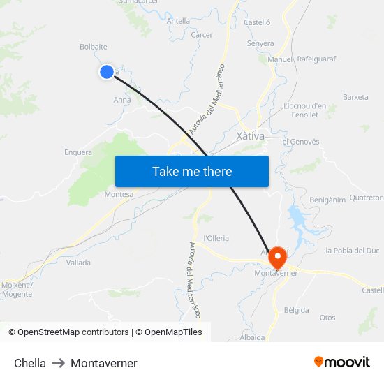 Chella to Montaverner map