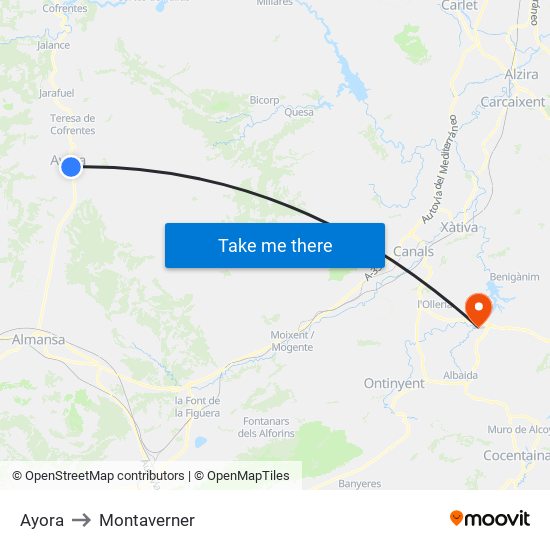 Ayora to Montaverner map