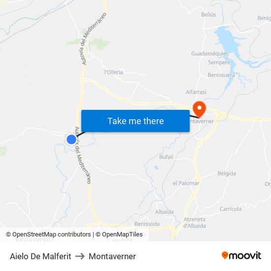 Aielo De Malferit to Montaverner map