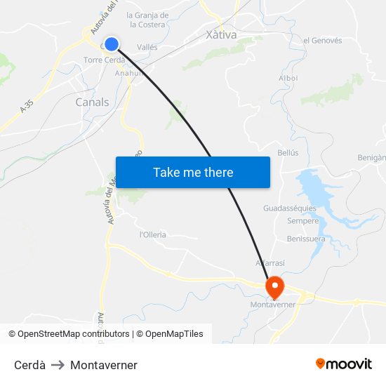 Cerdà to Montaverner map