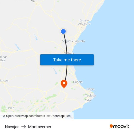 Navajas to Montaverner map