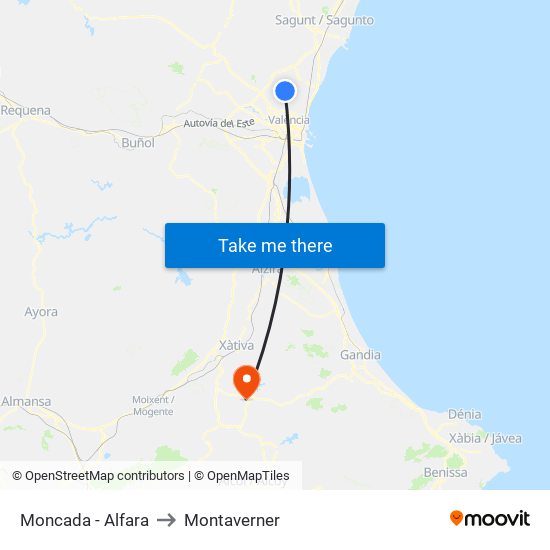 Moncada - Alfara to Montaverner map