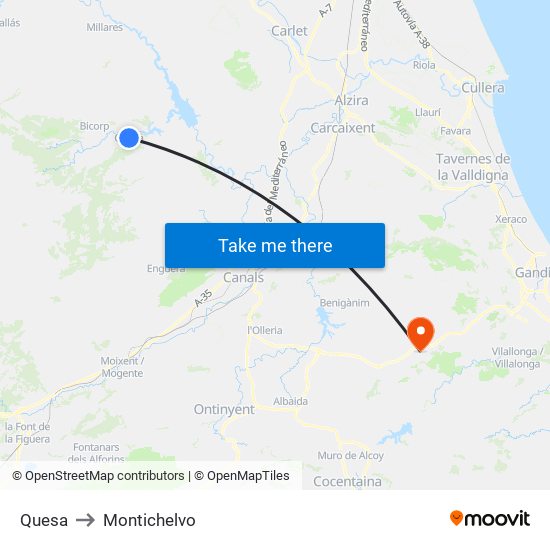 Quesa to Montichelvo map