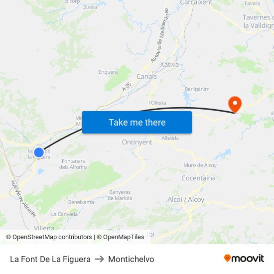 La Font De La Figuera to Montichelvo map