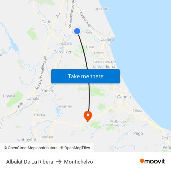 Albalat De La Ribera to Montichelvo map