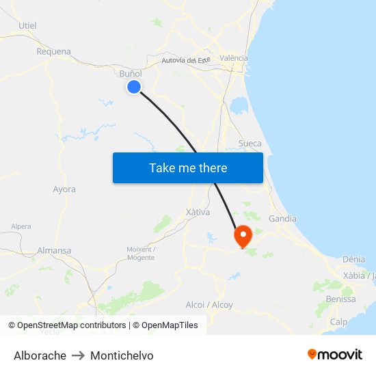 Alborache to Montichelvo map