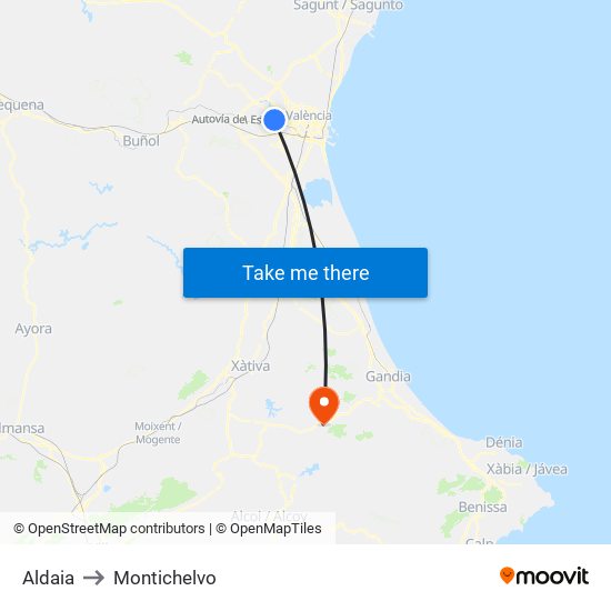 Aldaia to Montichelvo map