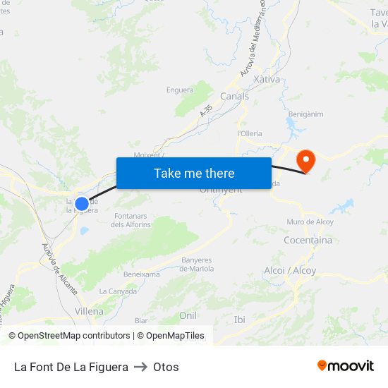 La Font De La Figuera to Otos map