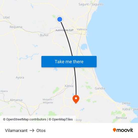 Vilamarxant to Otos map