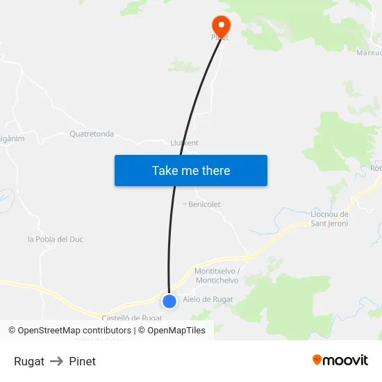 Rugat to Pinet map