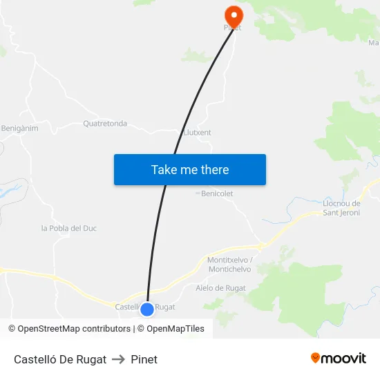 Castelló De Rugat to Pinet map