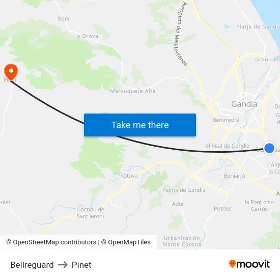 Bellreguard to Pinet map