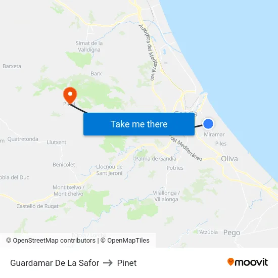 Guardamar De La Safor to Pinet map