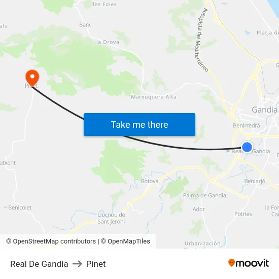 Real De Gandía to Pinet map