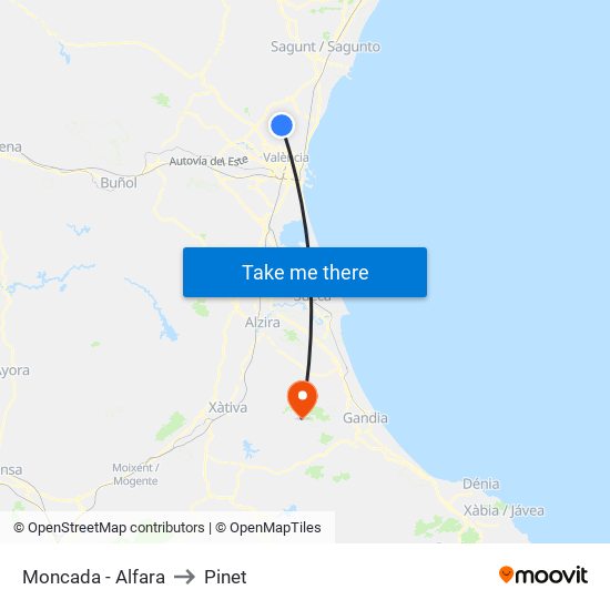 Moncada - Alfara to Pinet map