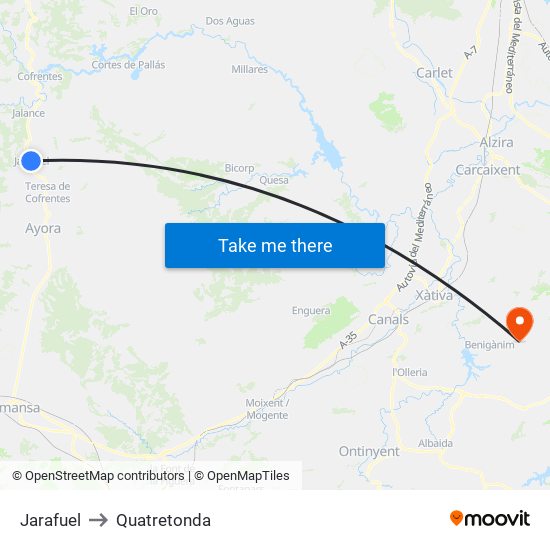 Jarafuel to Quatretonda map