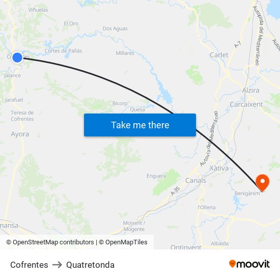 Cofrentes to Quatretonda map