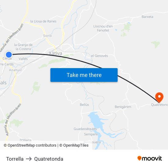 Torrella to Quatretonda map