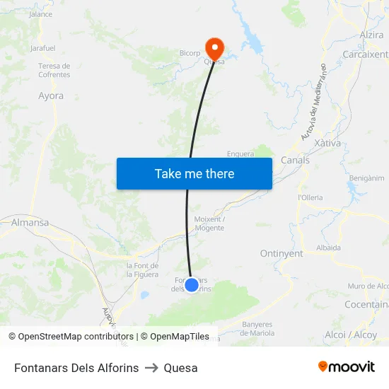 Fontanars Dels Alforins to Quesa map