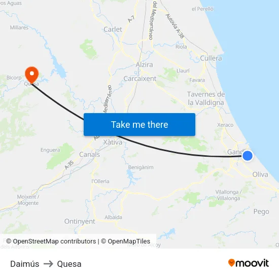 Daimús to Quesa map