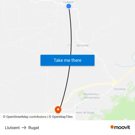 Llutxent to Rugat map