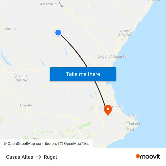 Casas Altas to Rugat map