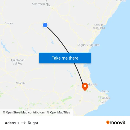 Ademuz to Rugat map