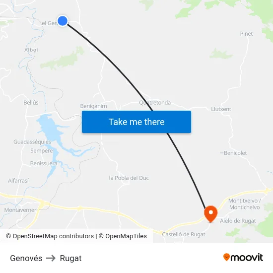 Genovés to Rugat map
