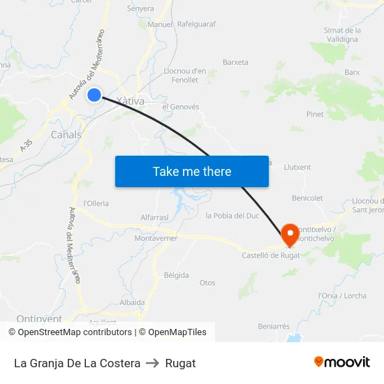 La Granja De La Costera to Rugat map