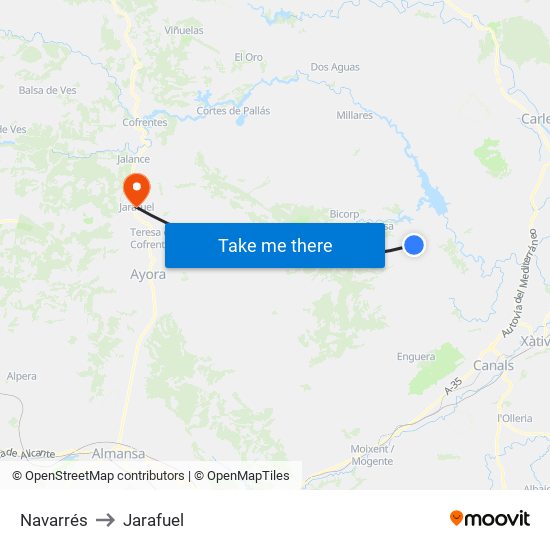 Navarrés to Jarafuel map