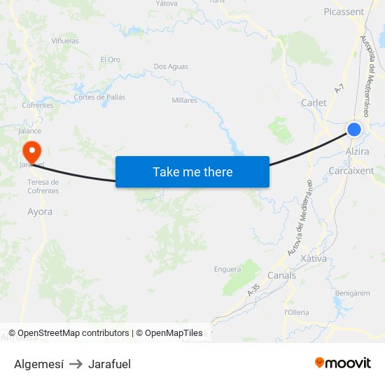 Algemesí to Jarafuel map