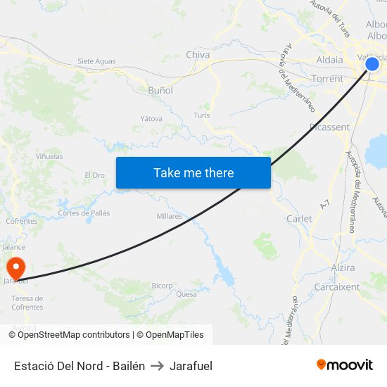 Bailén - Estació Del Nord to Jarafuel map
