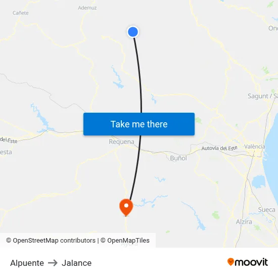Alpuente to Jalance map