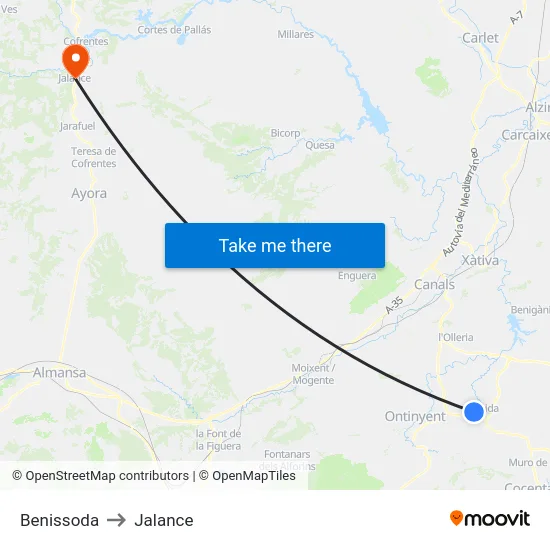 Benissoda to Jalance map