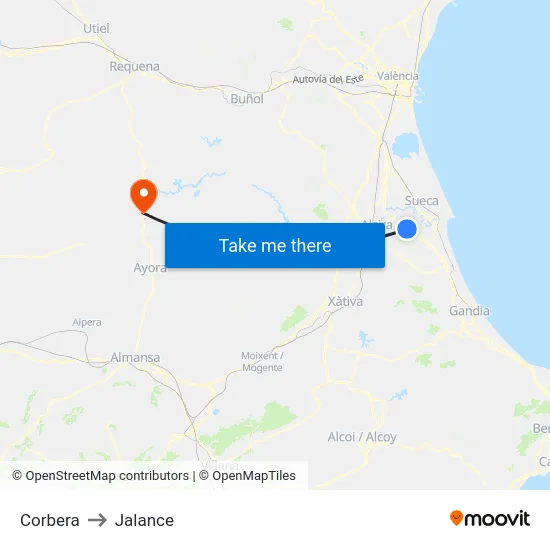 Corbera to Jalance map