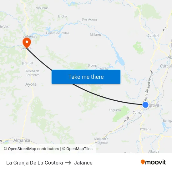 La Granja De La Costera to Jalance map