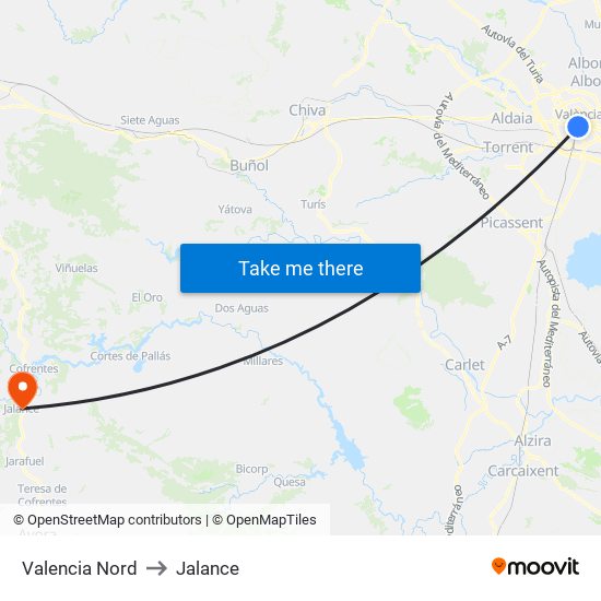 Valencia Nord to Jalance map