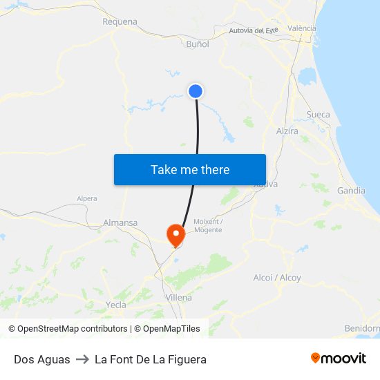 Dos Aguas to La Font De La Figuera map