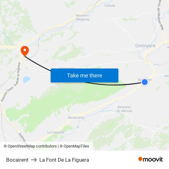 Bocairent to La Font De La Figuera map