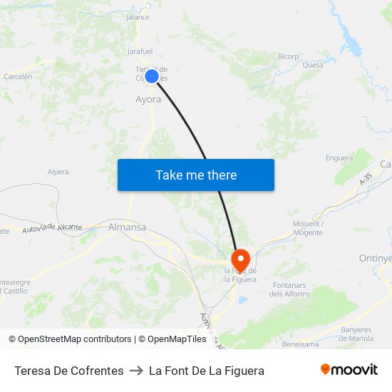Teresa De Cofrentes to La Font De La Figuera map