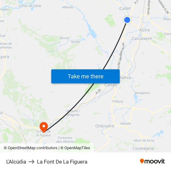L'Alcúdia to La Font De La Figuera map