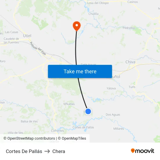 Cortes De Pallás to Chera map