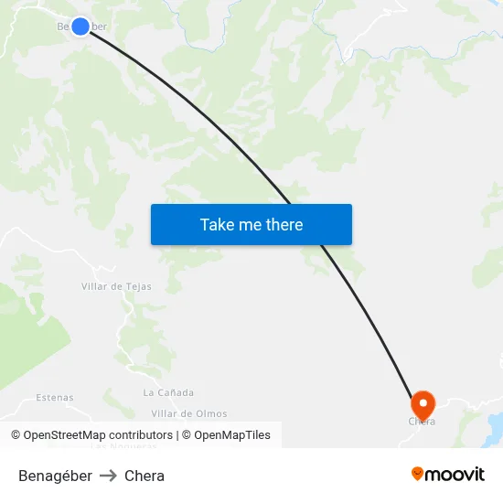 Benagéber to Chera map