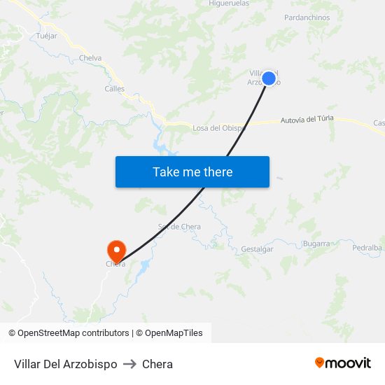 Villar Del Arzobispo to Chera map