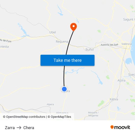 Zarra to Chera map