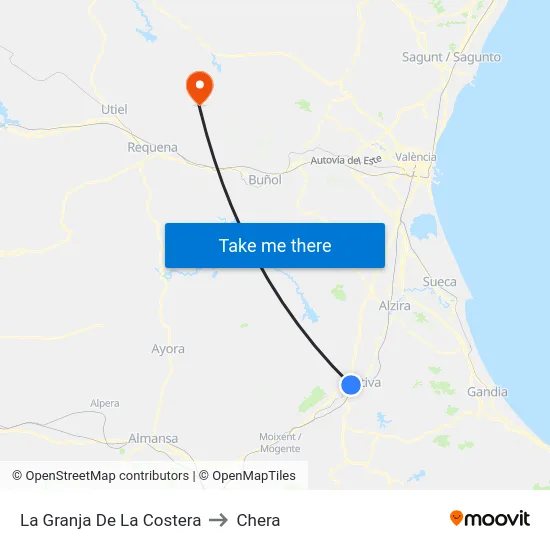 La Granja De La Costera to Chera map