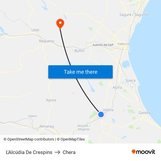L'Alcúdia De Crespins to Chera map
