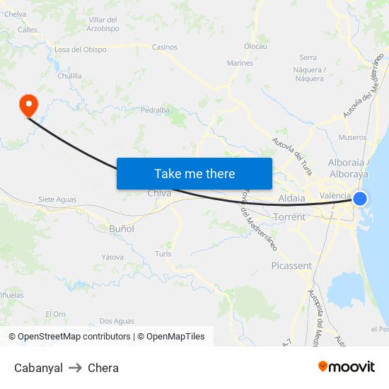 Cabanyal to Chera map