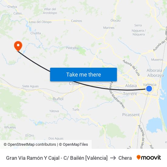 Gran Vía Ramón Y Cajal - C/ Bailén [València] to Chera map