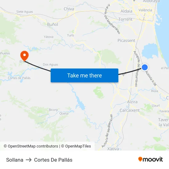 Sollana to Cortes De Pallás map